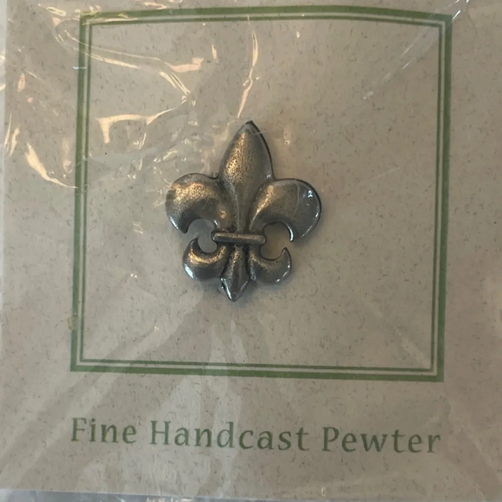 Y2K Fine Handcast Pewter Fleur de Lis lapel pin handcrafted Jim Clift Design